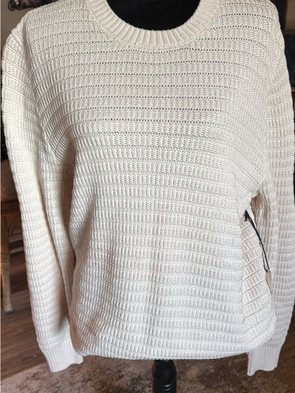 Cream Knit Women's Sweater with Side Zip Pocket